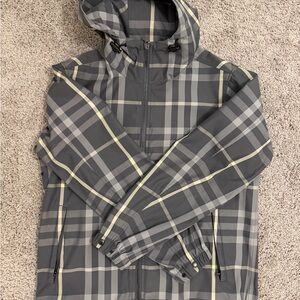 Burberry check hooded jacket gray M